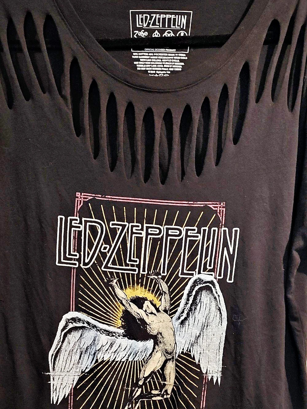 Led Zeppelin Icarus Slash Neck Band T-Shirt Black